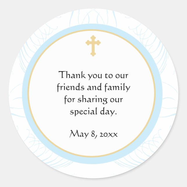 Blue Baptism/Christening Favour Sticker (Front)