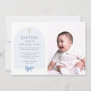Blue Baptism Thank You Card for Boy with Photo 