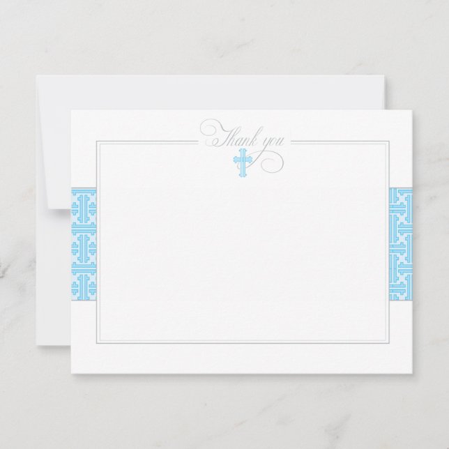 Blue Baptismal Flat Thank You Note Card (Front)