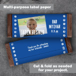 Blue Bar Mitzvah Budget Candy Bar Wrapper<br><div class="desc">Personalize your own blue Bar Mitzvah chocolate candy bar label or pastry package with a customized paper label. Simple blue and white label is attractive with your own wording. Add your own quote on the back for a finishing touch. Use this budget personalized wrapper label for other party favour bags...</div>