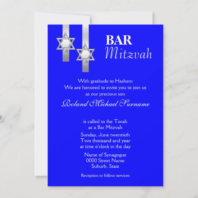 Blue bar mitzvah celebrations invitation (Front)