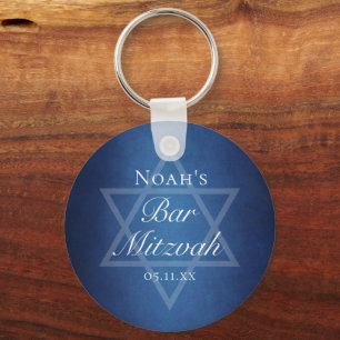 Blue Bar Mitzvah Party Star of David Custom Keychain