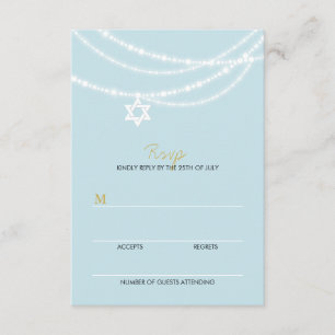 Blue Bar Mitzvah Sparkles Star Of David RSVP Card