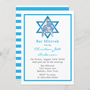 Blue Bar Mitzvah Star Of David Invitation