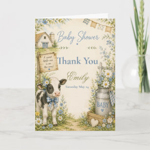 Blue Barn Cow Baby Shower Thank You Card