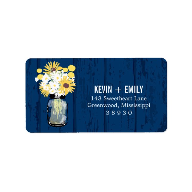 Blue Barn Mason Jar and Sunflowers | Address Label (Front)
