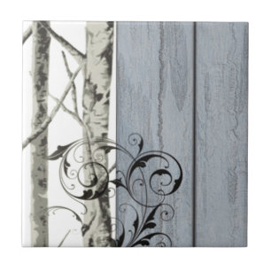 Blue Barn wood Country rustic Birch Tree Tile