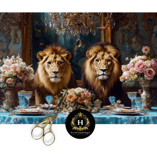 Blue Baroque Lion Furniture Decoupage Tissue Paper