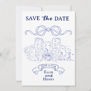 Blue Baroque Photo Castle Save the Date Invitation