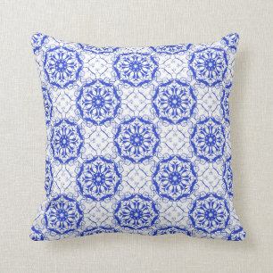 blue baroque style pattern throw pillow