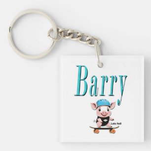 Blue Barry Name And Piggy Skateboarding, Keychain