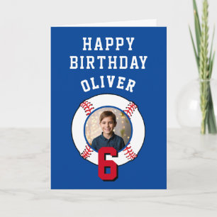 Blue Baseball Ball Kids Birthday Photo Card