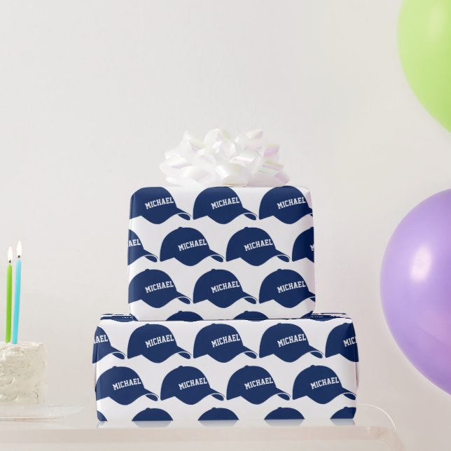 Blue Baseball Cap Your Text Wrapping Paper (Party Gifts)