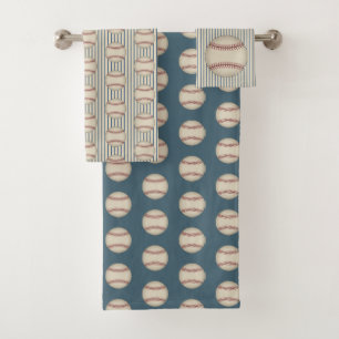 Blue Baseball Pattern Bath Towels Set Gift