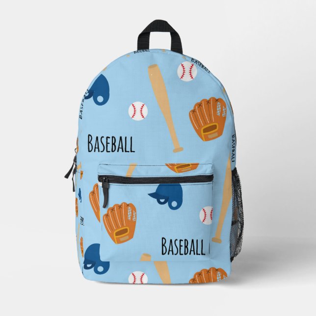 Blue Baseball Pattern Printed Backpack (Front)