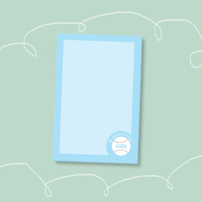 Blue Baseball Personalized Kids Post-It Notes  (Kid personalized blue baseball sticky notes .)