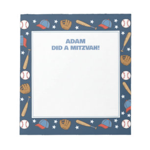 Blue Baseball Sport Theme Personalized Mitzvah Notepad