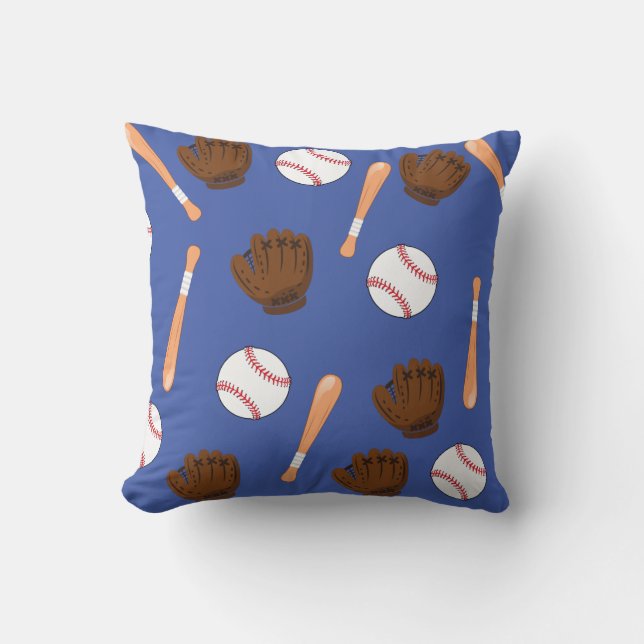 Blue Baseball Sports Theme Throw Pillow (Front)