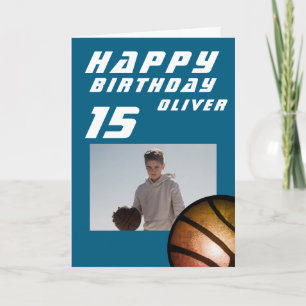Blue Basketball Ball Boy Photo Happy Birthday  Card