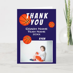 Blue Basketball Ball Sports Thank you Coach Card