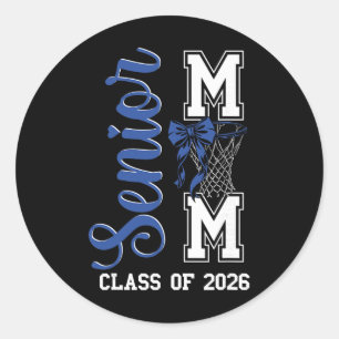 Blue Basketball Bow Senior Mom Cl Of 2026 Graduati Classic Round Sticker