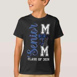 Blue Basketball Bow Senior Mom Cl Of 2026 Graduati T-Shirt
