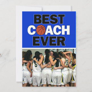 Blue Basketball Coach Best Ever Custom Photo Thank You Card