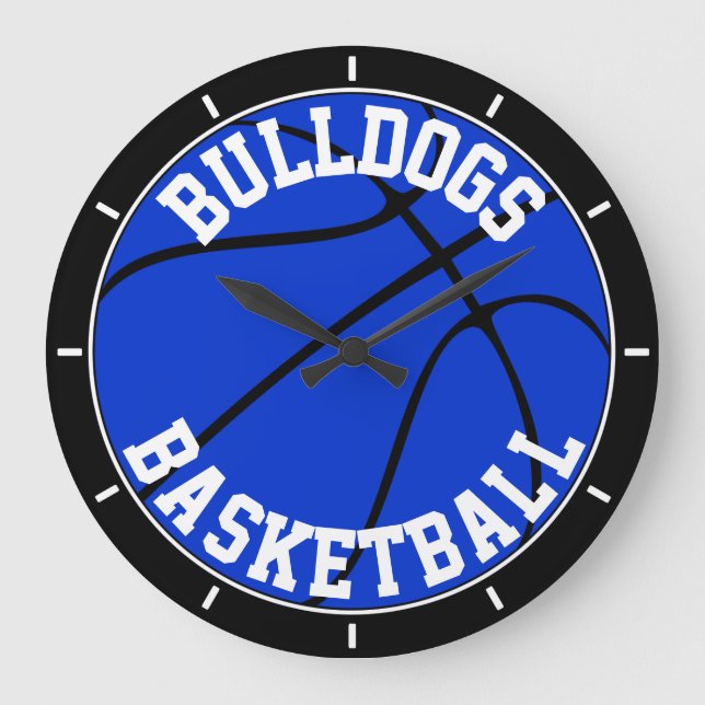 Blue Basketball Custom Team Name or Text Large Clock (Front)