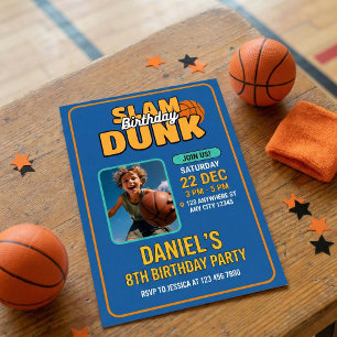 Blue Basketball Kids Birthday Invitation