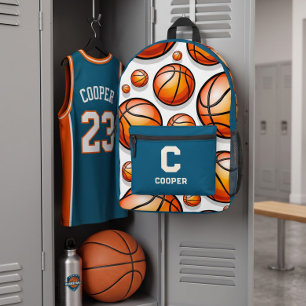 Blue basketball pattern printed backpack