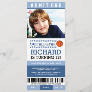 Blue Basketball Ticket Birthday Invites