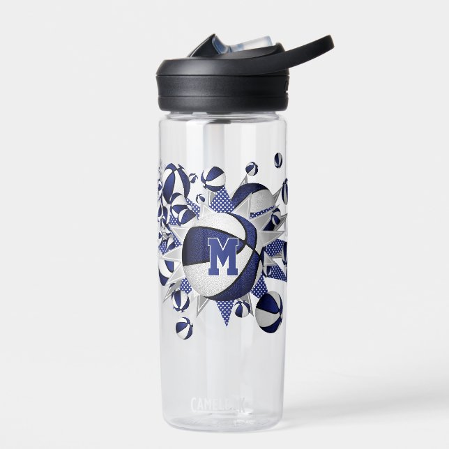 blue basketballs stars girls personalized water bottle (Left)