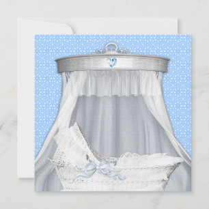 Blue Bassinet Baby Boy Shower Invitation