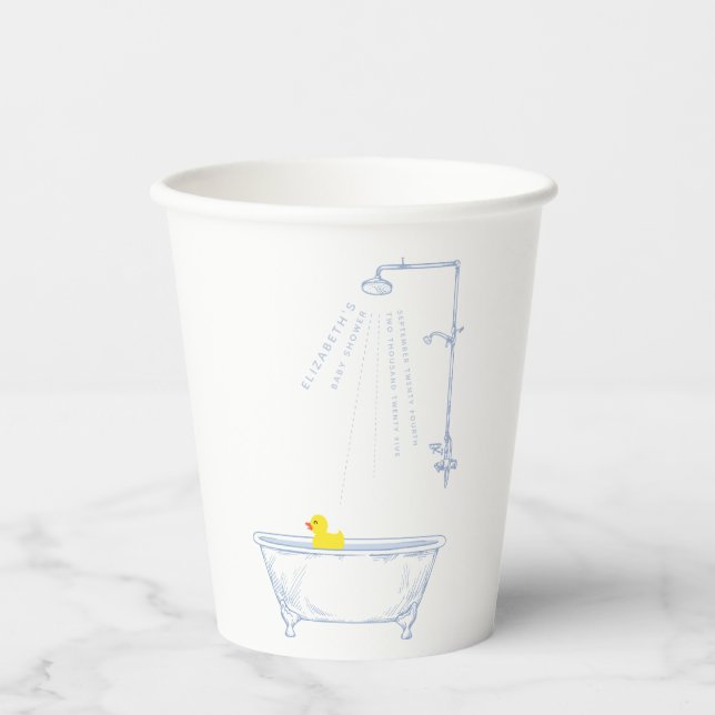 Blue Bathtub Yellow Duck Baby Shower Welcome Paper Cups (Front)