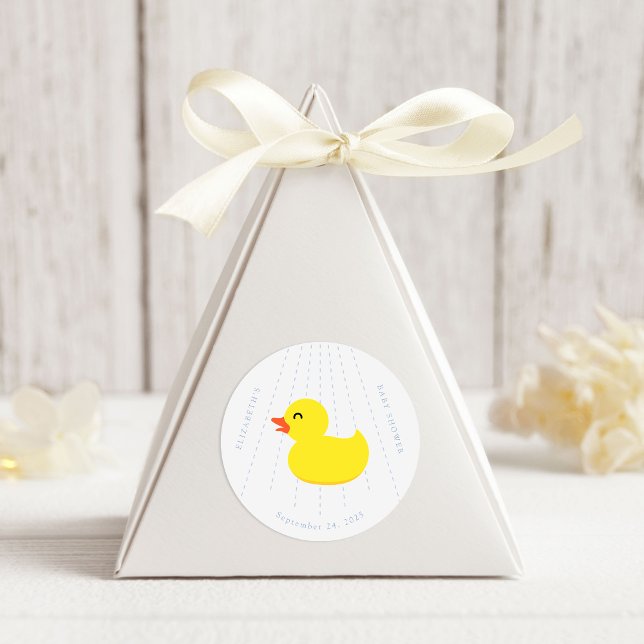 Blue Bathtub Yellow Rubber Duck Baby Shower Classic Round Sticker (Creator Uploaded)