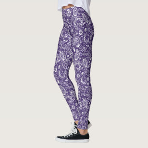 Blue batik boho style floral paisley pattern leggings
