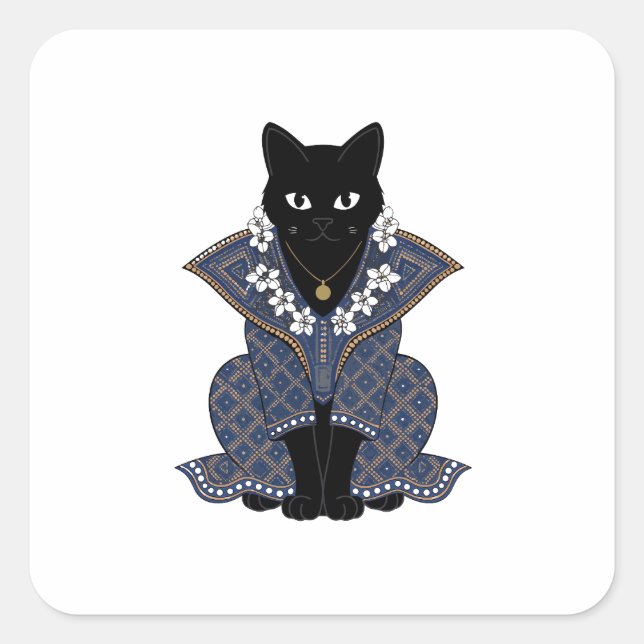 Blue Batik Cat Mystic Art Sticker (Front)