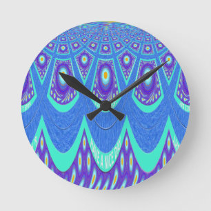 Blue batik round clock