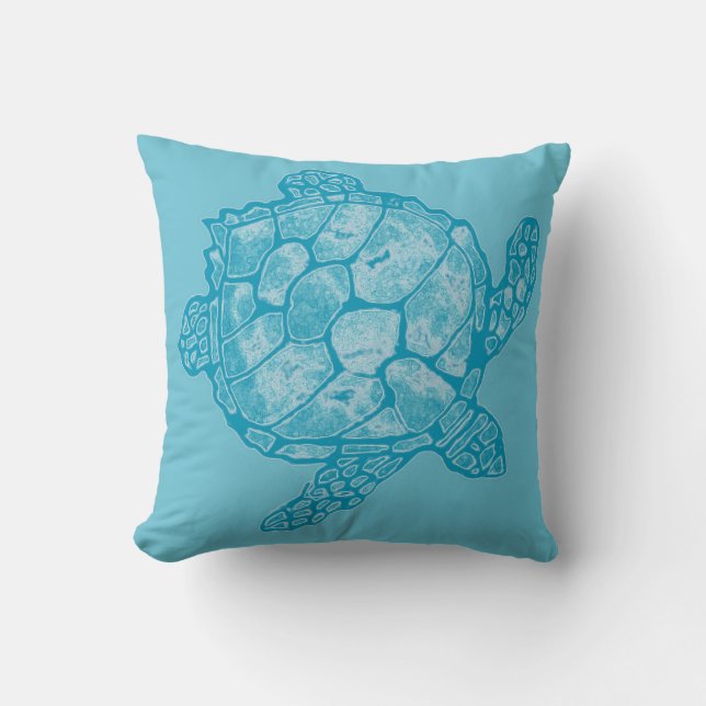 Blue Batik Sea Turtle Pillow (Front)