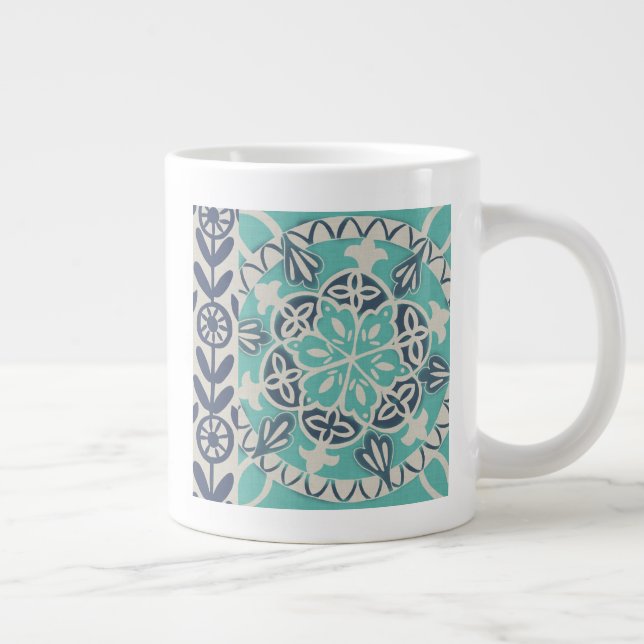 Blue Batik Tile I Large Coffee Mug (Right)