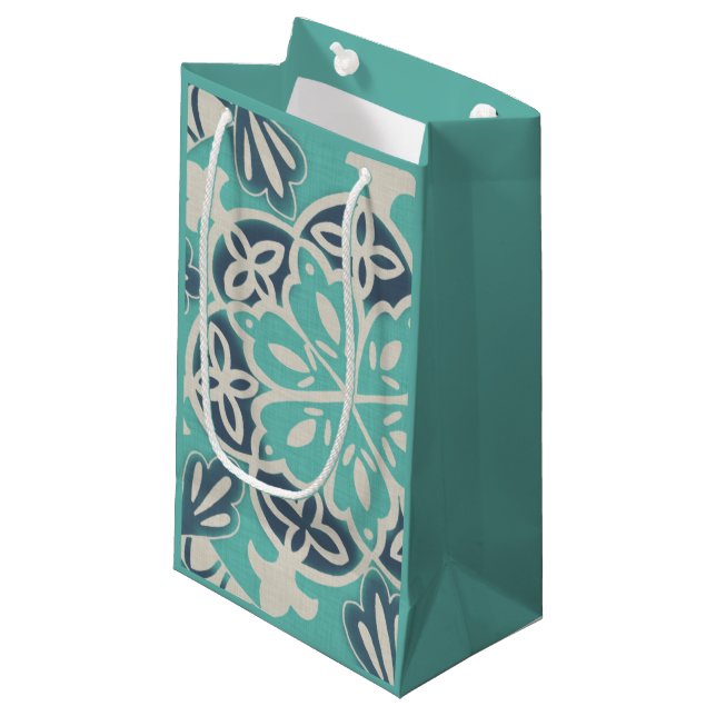 Blue Batik Tile I Small Gift Bag (Front Angled)