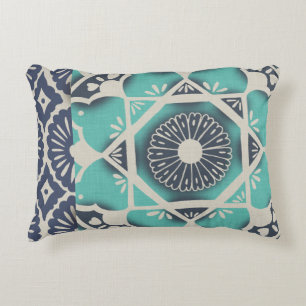Blue Batik Tile II Accent Pillow