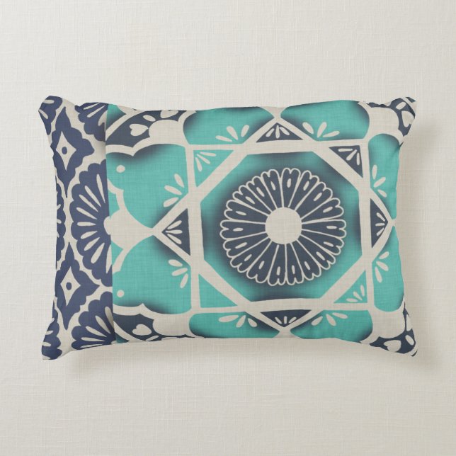 Blue Batik Tile II Accent Pillow (Front)