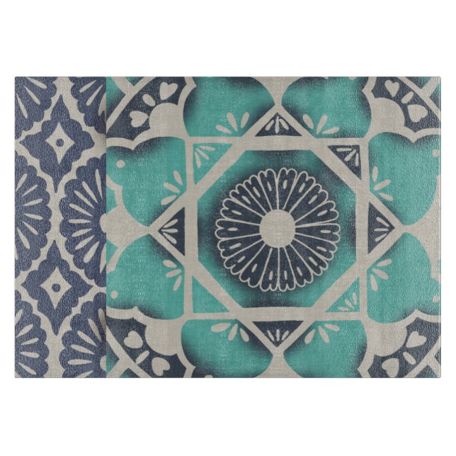 Blue Batik Tile II Cutting Board (Front)