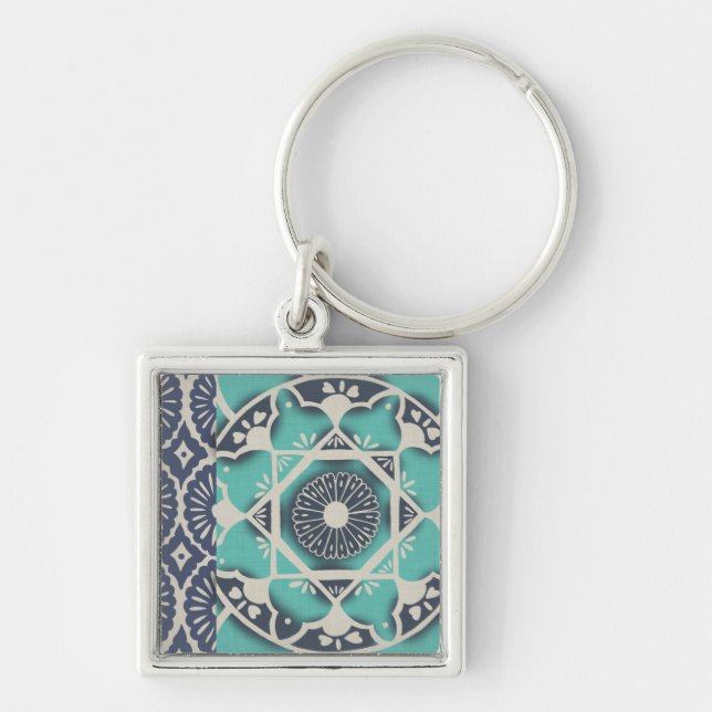 Blue Batik Tile II Keychain (Front)