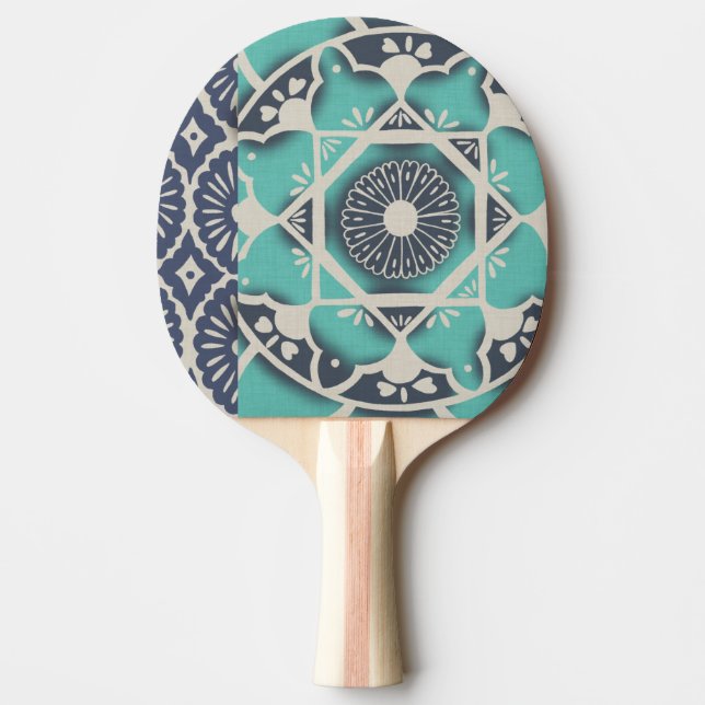 Blue Batik Tile II Ping Pong Paddle (Front)