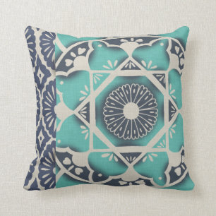 Blue Batik Tile II Throw Pillow