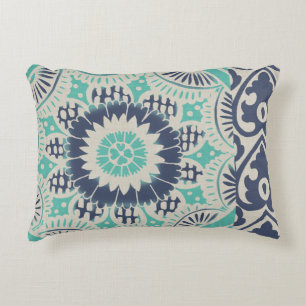 Blue Batik Tile III Accent Pillow