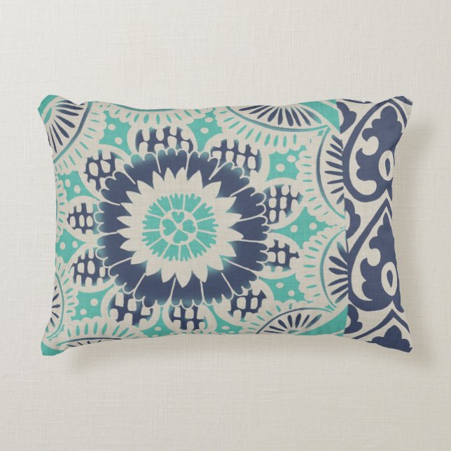 Blue Batik Tile III Accent Pillow (Front)