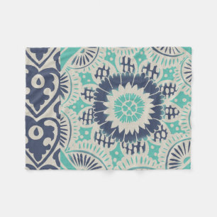 Blue Batik Tile III Fleece Blanket